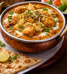 Spicy Chicken Patiala served in a traditional handi with naan at Shivrudra Hotel and Restaurant in Lohegaon Pune near Pune Airport