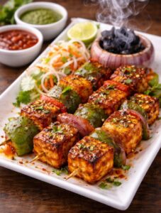 Smoky Paneer Angara Kabab served hot with mint chutney at Shivrudra Hotel and Restaurant Lohegaon Pune