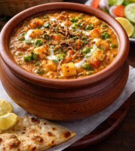 Creamy veg handi served in a clay pot with naan and salad at a family restaurant in Lohegaon Pune near Pune Airport