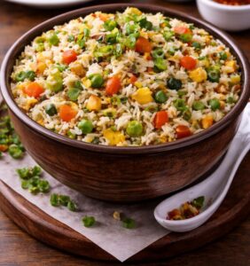 Veg fried rice served in a bowl with fresh vegetables at Shivrudra Hotel and Restaurant Lohegaon Pune
